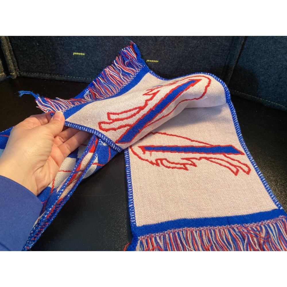 NFL Buffalo Bills Knit Scarf Blue Red White Argyle Reversible Fringe Logo - Picture 7 of 12